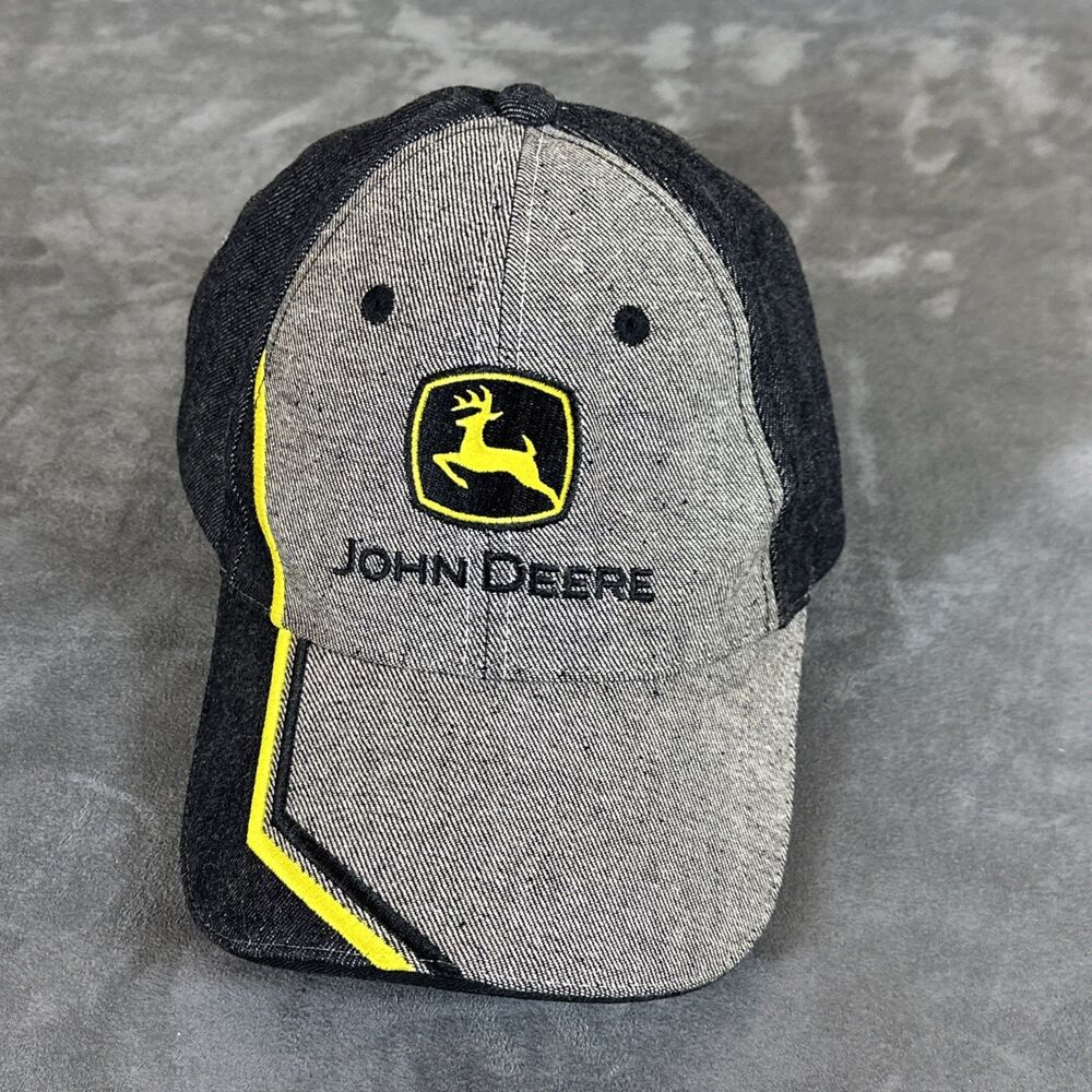John Deere Men’s Black Denim Hat Cap Baseball Work One Size Fits All Yellow